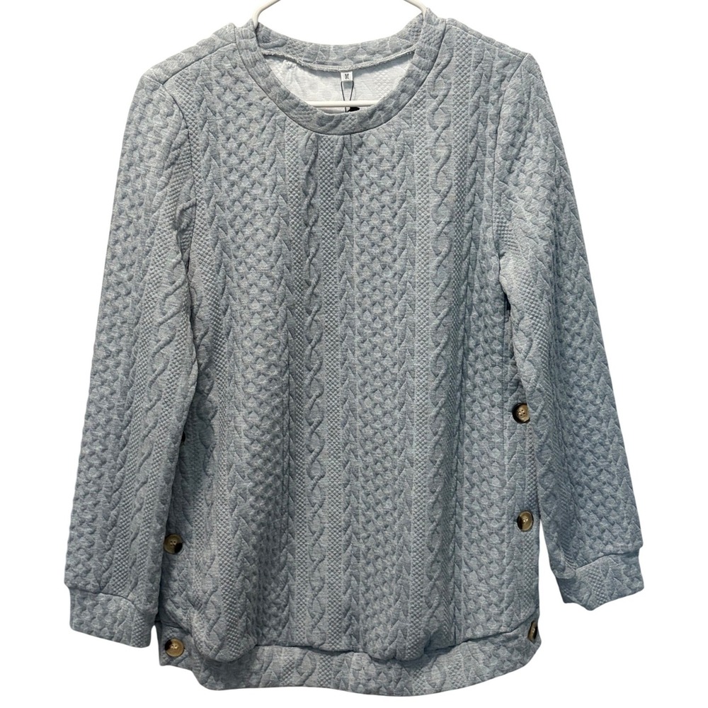 Kohl's Gray Long Sleeve Top Braid Texture Side Buttons Women's Medium NWT